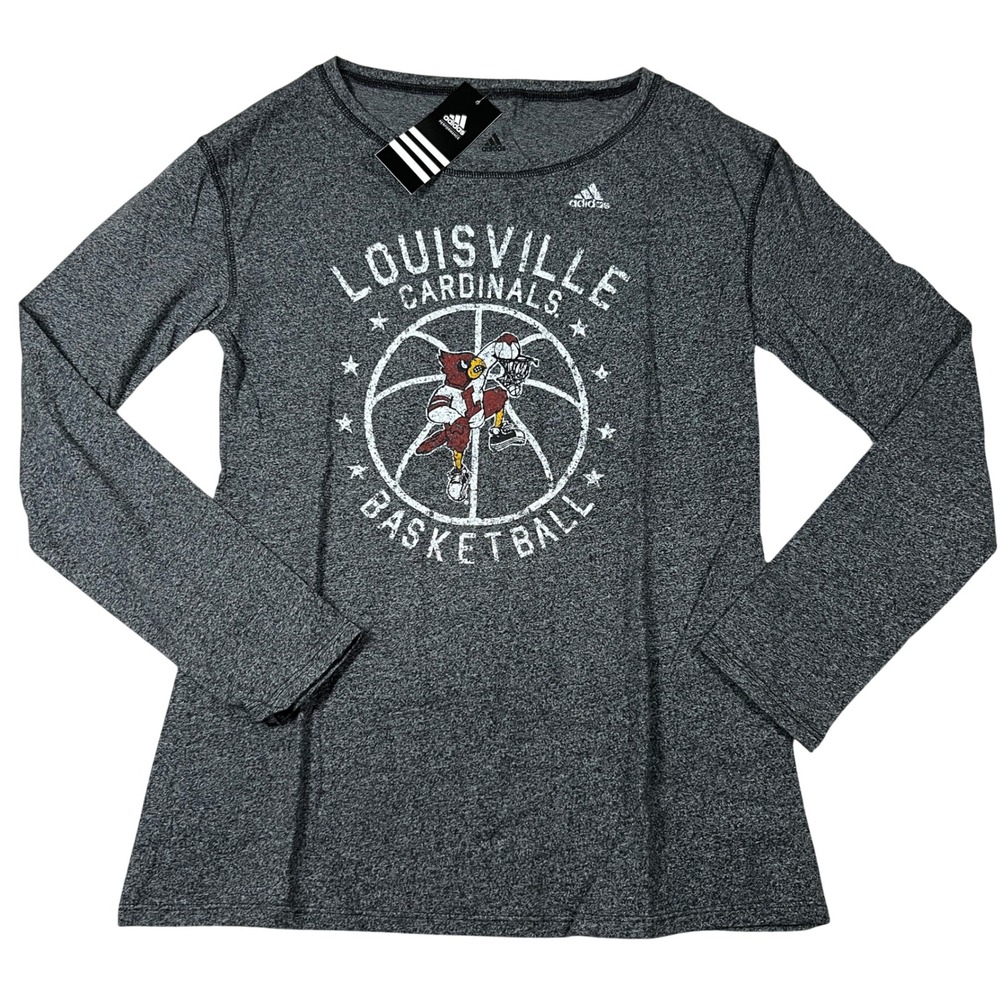Adidas Louisville Cardinals Basketball Long Sleeve Shirt Womens‎ Medium Gray NWT